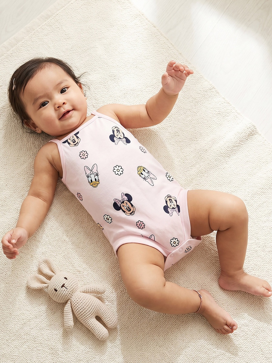 Pack of 3 Cotton Square Neck Sleeveless Bodysuit with Minnie Mouse and Daisy Duck Print