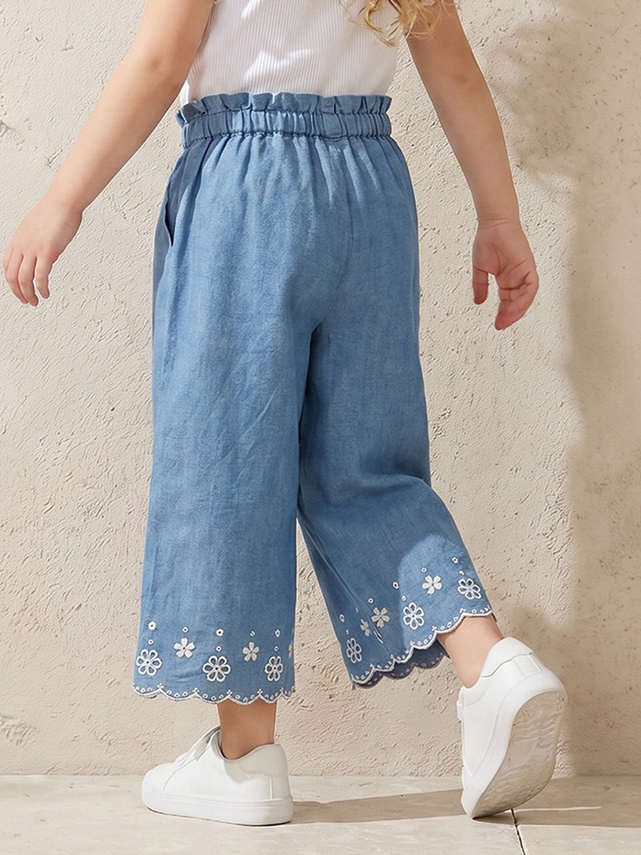 Wide Leg Pants with Embroidery and Elasticated Waist