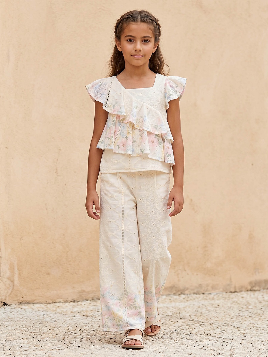 Mid Rise Wide Leg Trousers with Embroidery