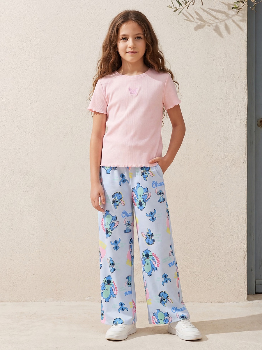 Drawstring Waist Track Pants with Stitch Print