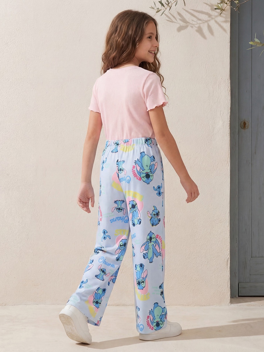 Drawstring Waist Track Pants with Stitch Print