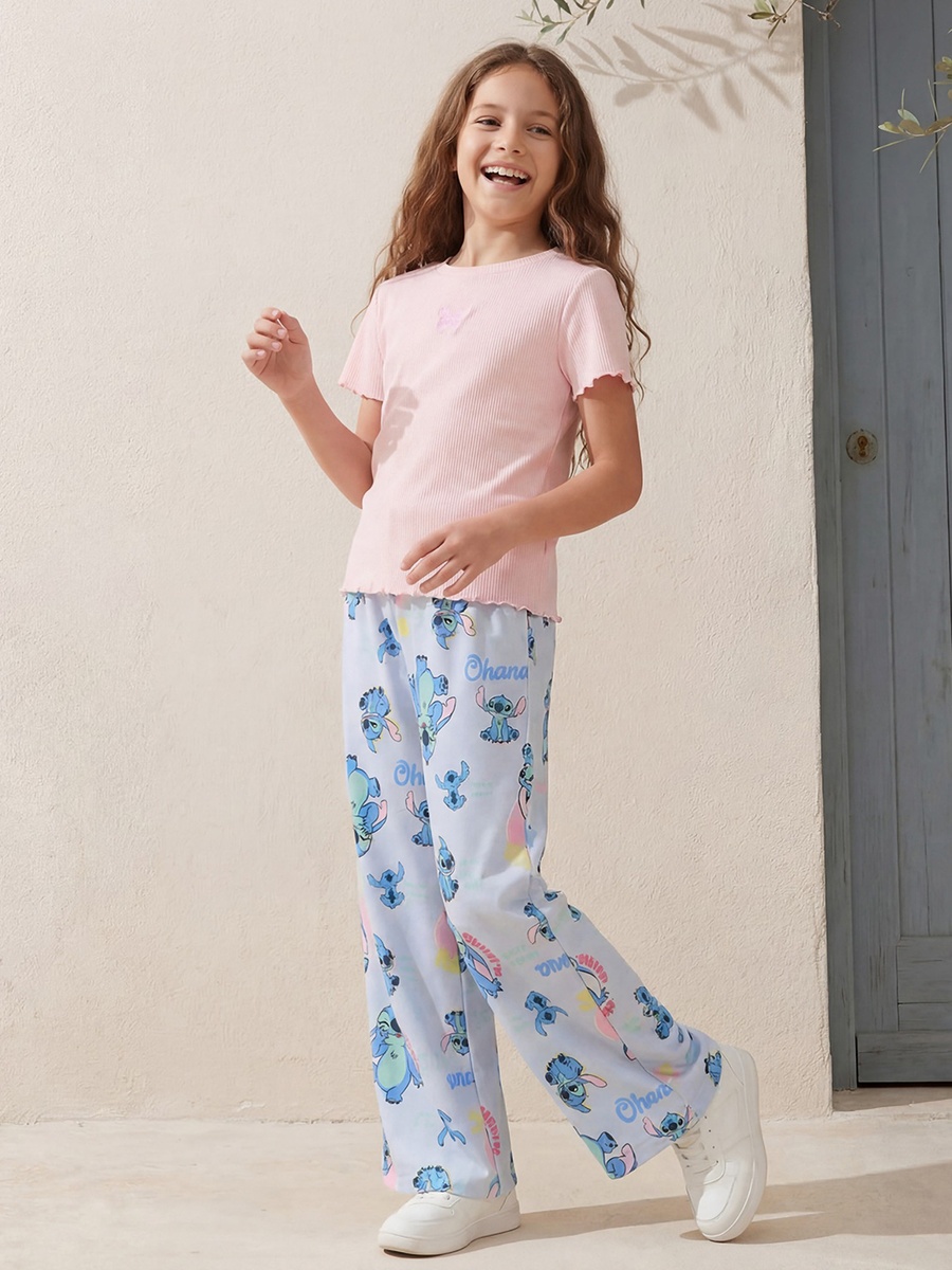 Drawstring Waist Track Pants with Stitch Print