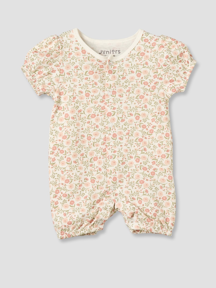 Pack of 3 Round Neck Short Sleeves Romper with Floral Print