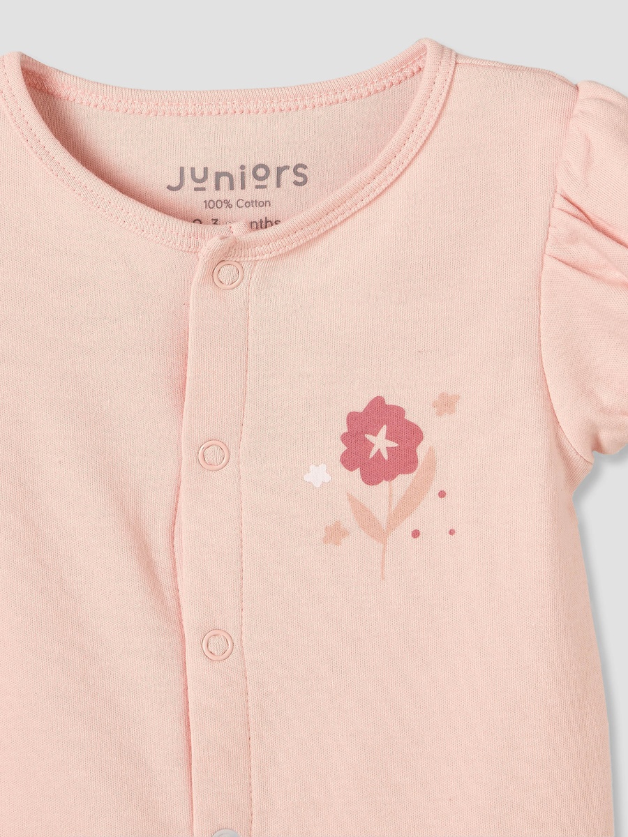 Pack of 3 Round Neck Short Sleeves Romper with Floral Print