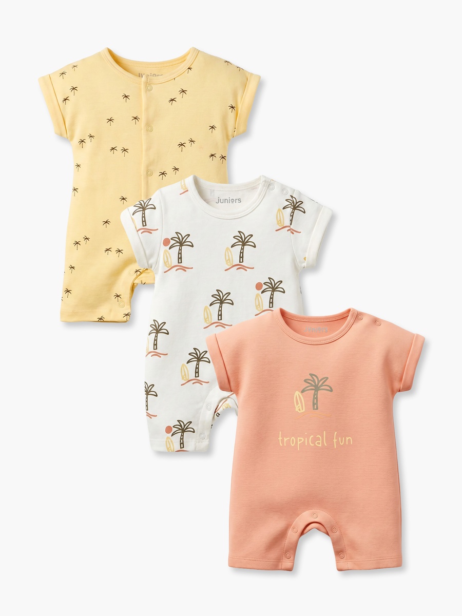 Pack of 3 Round Neck Short Sleeves Romper with Snap Button Closure