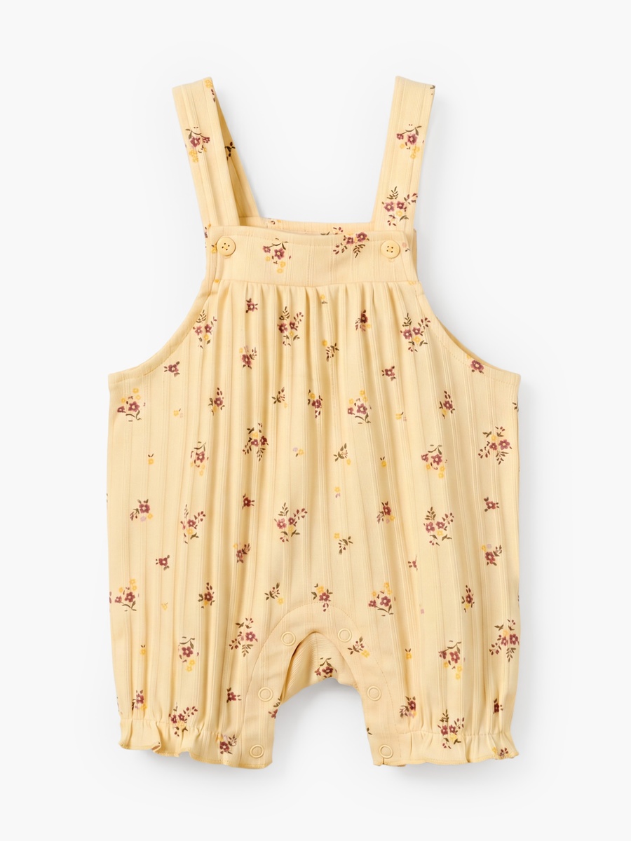 Crew Neck Short Sleeves T-Shirt and Dungaree Set with Floral Print