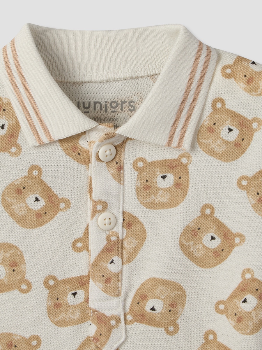 Collared Short Sleeves Polo T-Shirt and Shorts Set with Bear Print