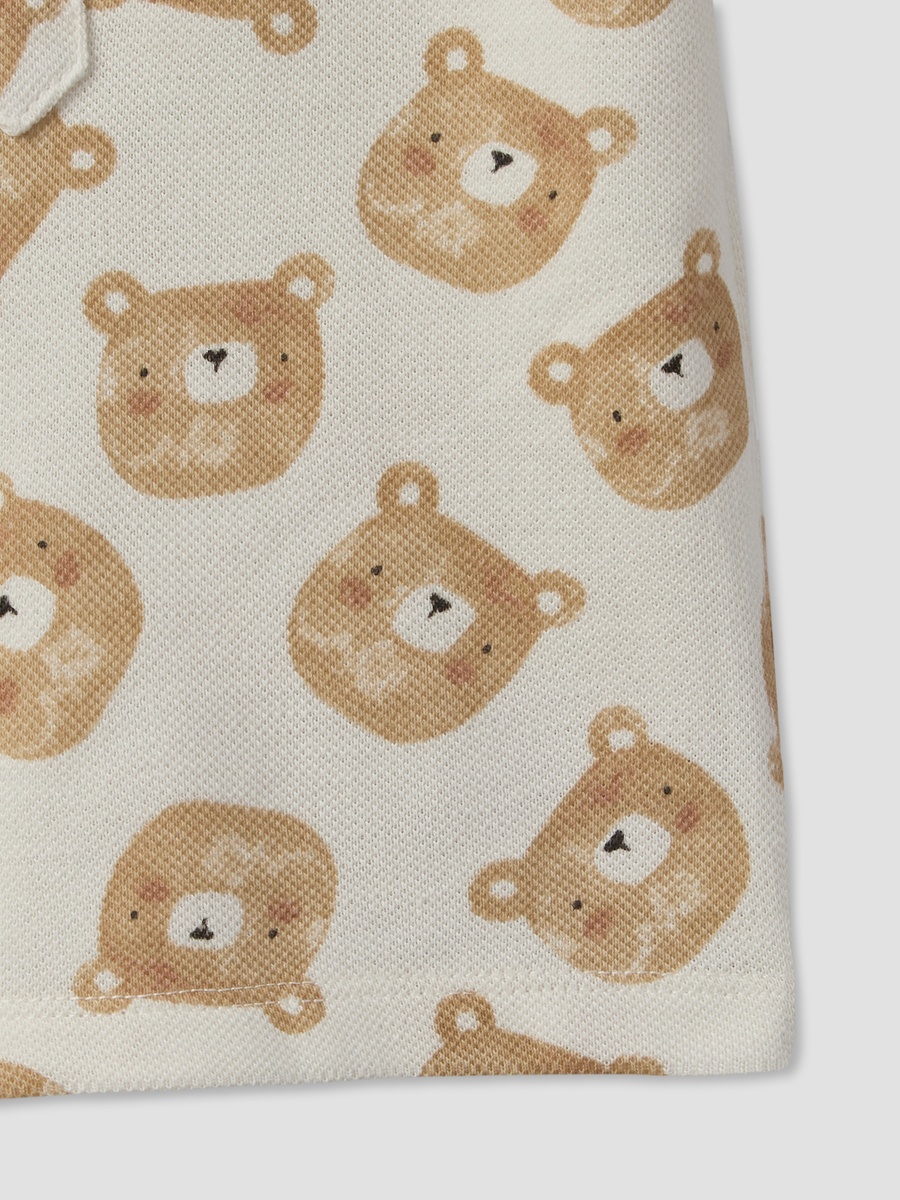 Collared Short Sleeves Polo T-Shirt and Shorts Set with Bear Print