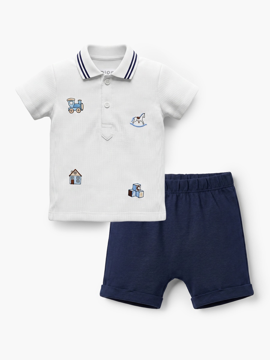 Collared Short Sleeves Polo T-Shirt and Shorts Set with Embroidery