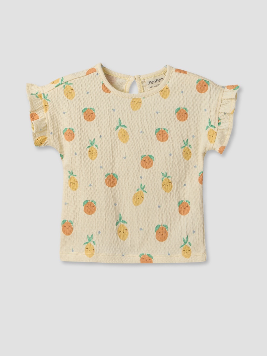 Crew Neck Short Sleeves Top and Shorts Set with Fruit Print