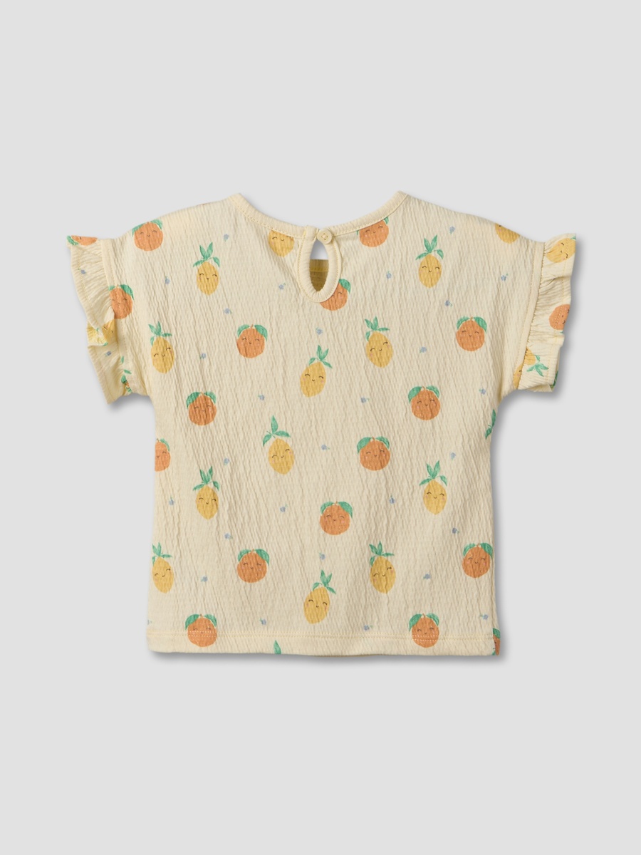 Crew Neck Short Sleeves Top and Shorts Set with Fruit Print