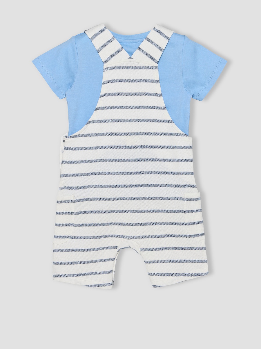 Crew Neck Short Sleeves T-Shirt and Dungaree Set with Elephant Applique