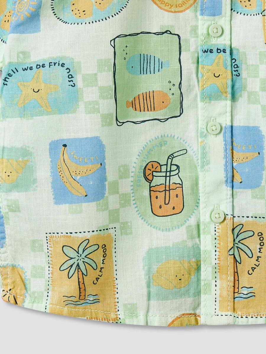 Collared Short Sleeve Shirt and Shorts Set with Tropical Print