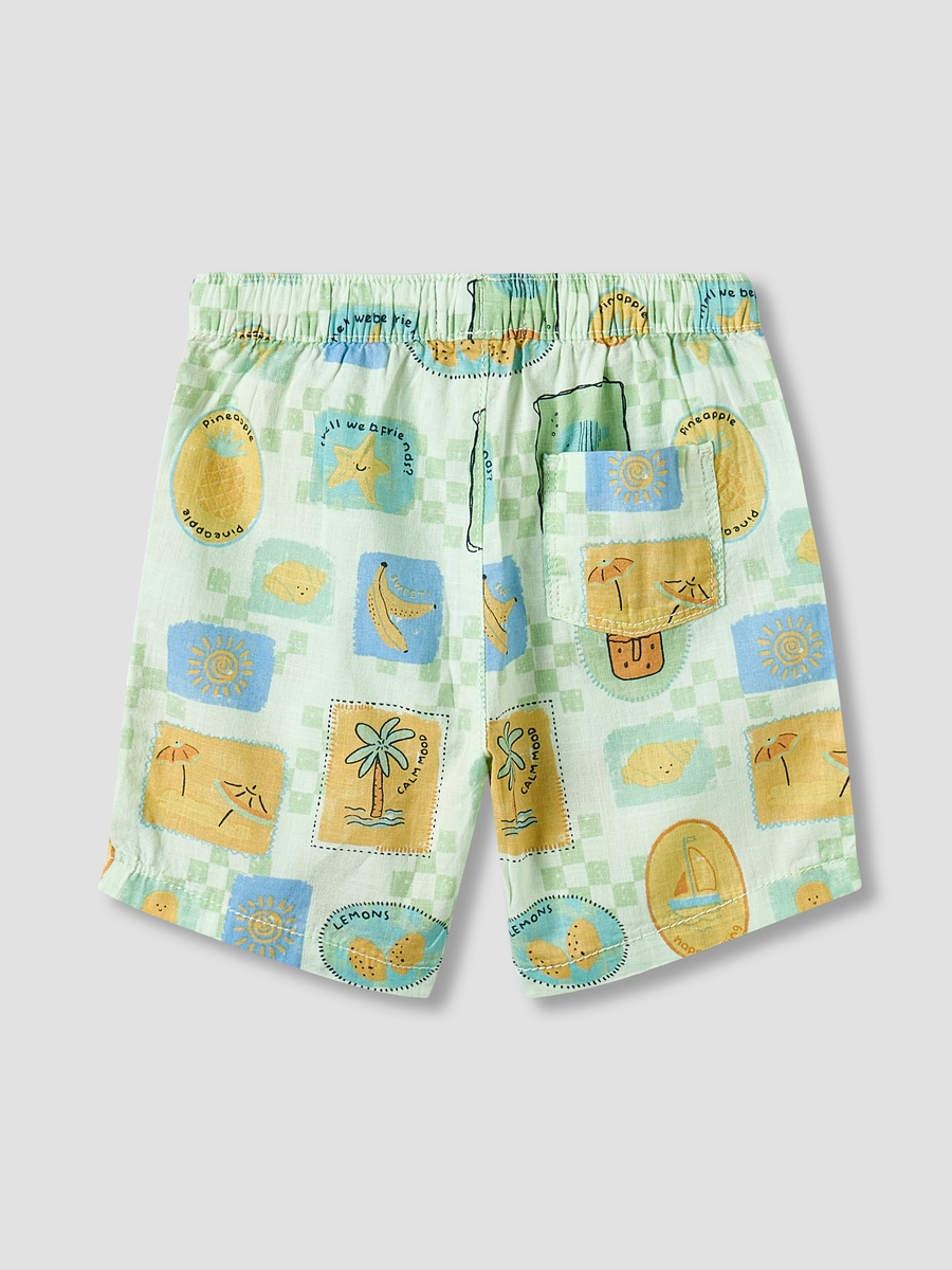 Collared Short Sleeve Shirt and Shorts Set with Tropical Print