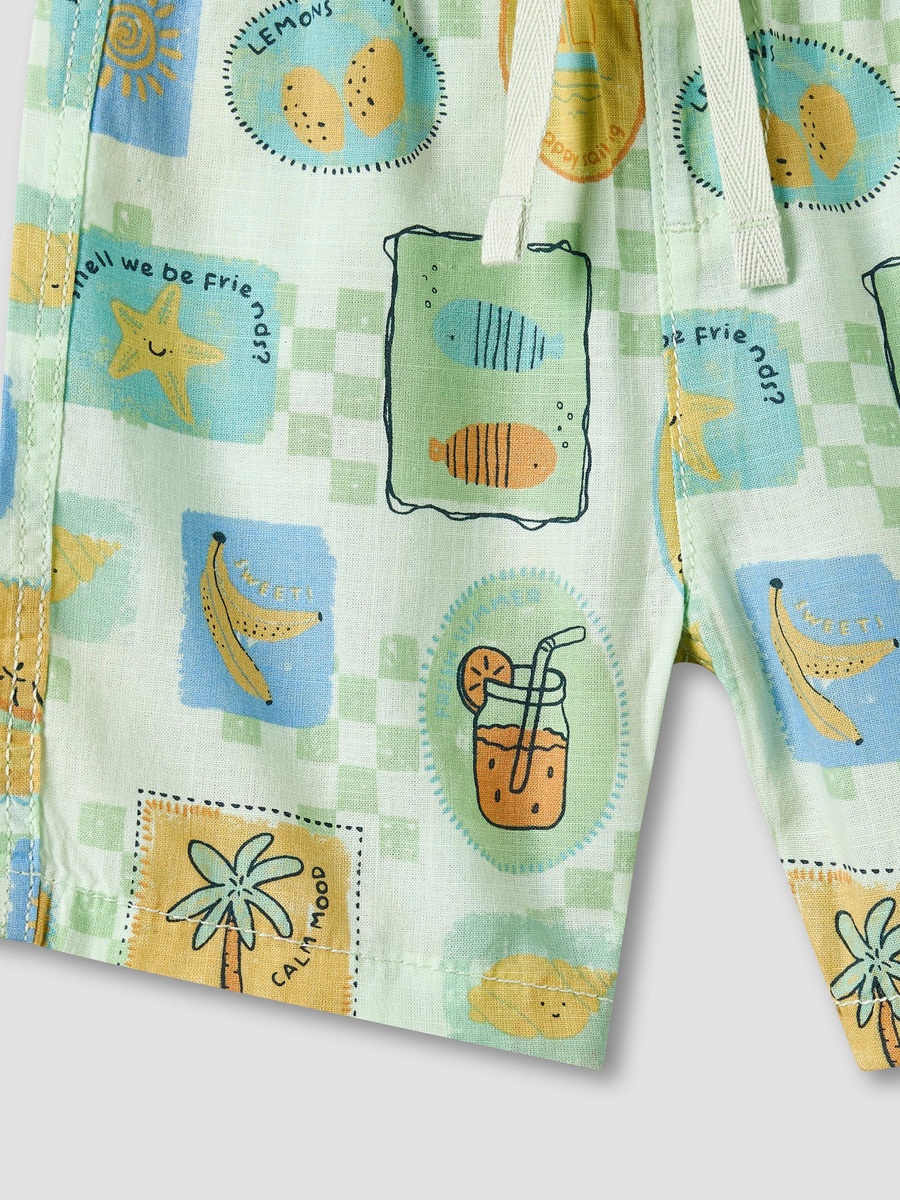 Collared Short Sleeve Shirt and Shorts Set with Tropical Print
