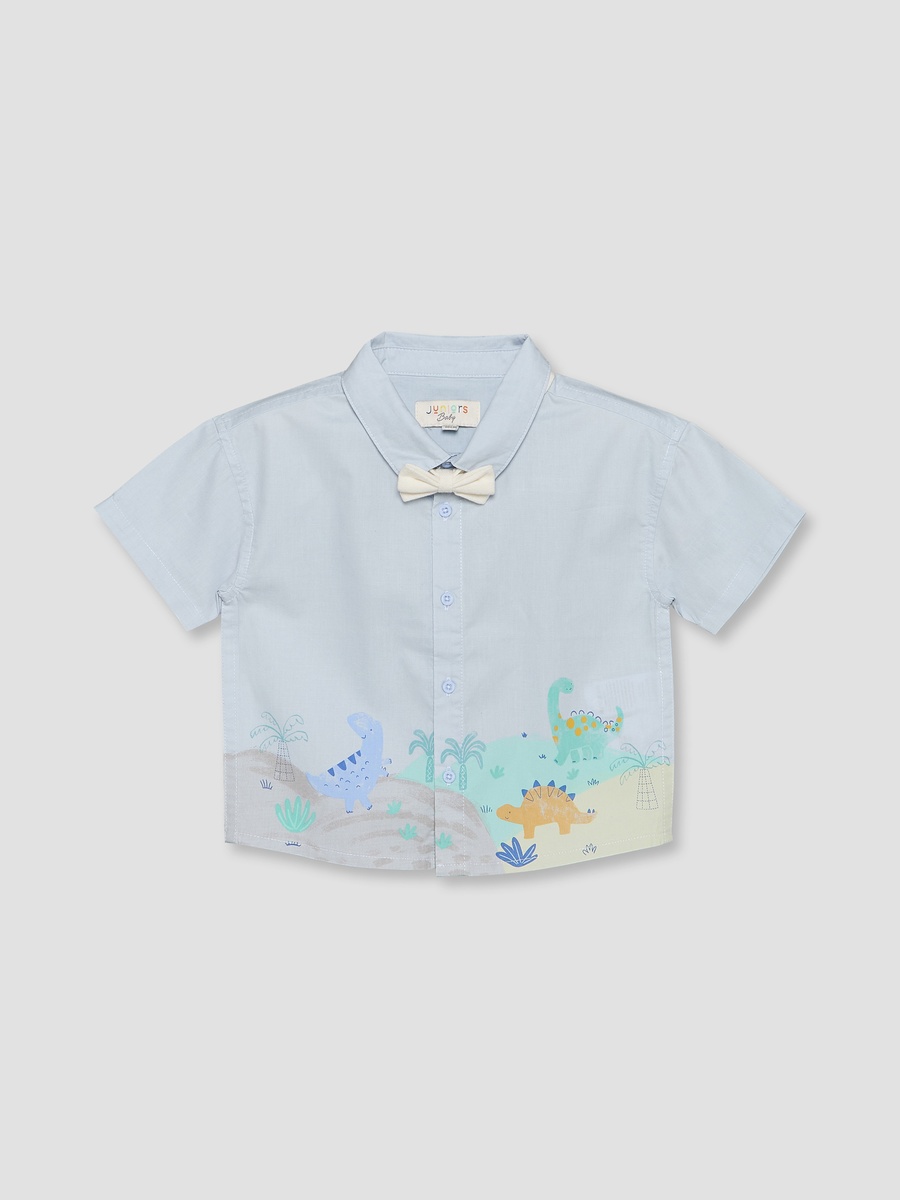 Collared Short Sleeves Shirt and Shorts Set with Dinosaur Print