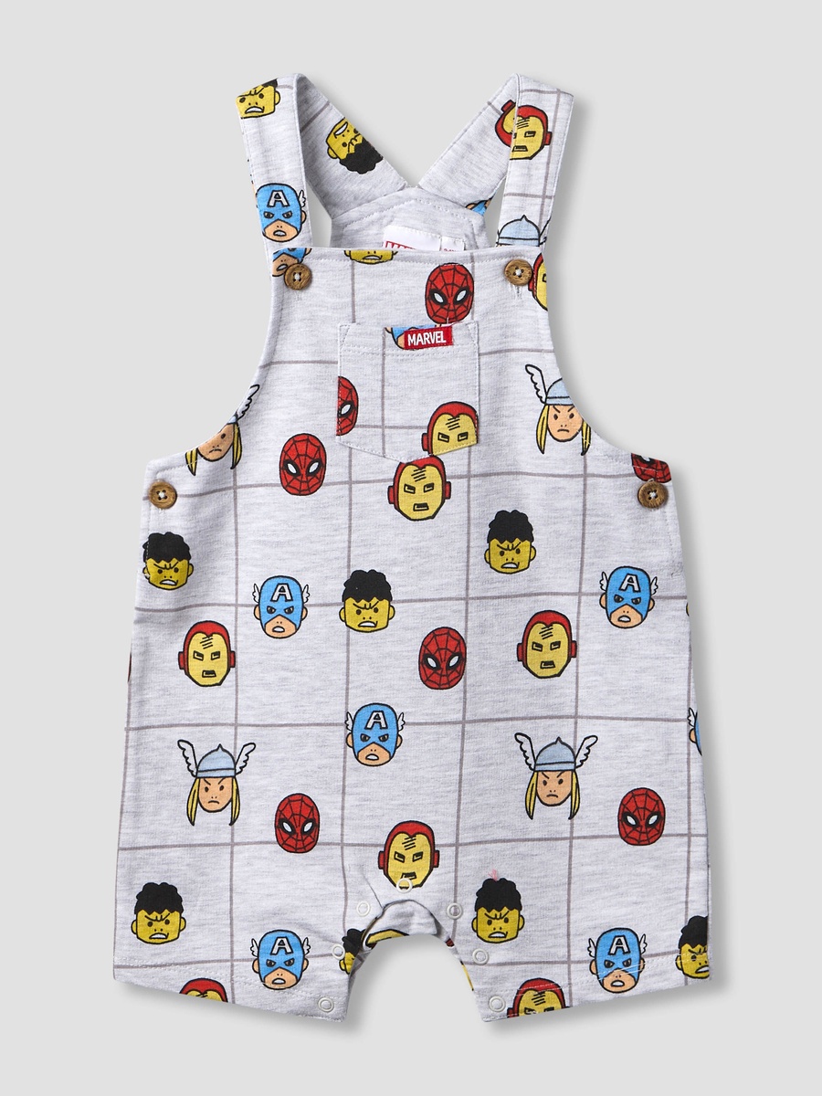 Crew Neck Short Sleeves T-Shirt and Dungaree Set with Avengers Print