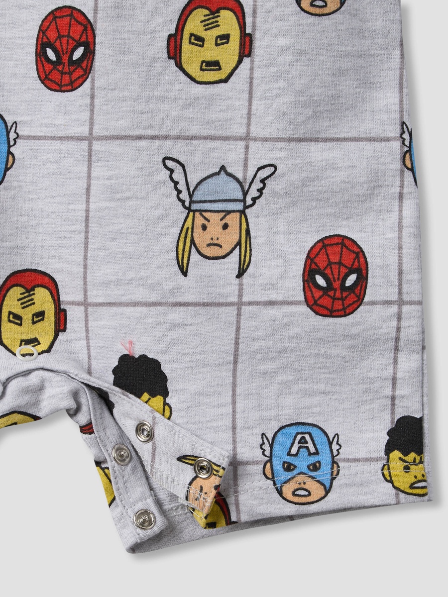 Crew Neck Short Sleeves T-Shirt and Dungaree Set with Avengers Print
