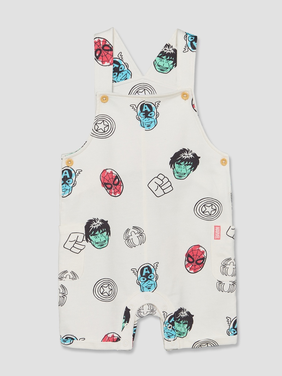 Crew Neck Short Sleeves T-Shirt and Dungaree Set with Avengers Print