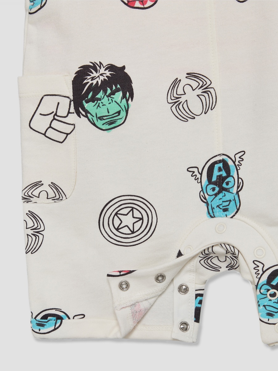 Crew Neck Short Sleeves T-Shirt and Dungaree Set with Avengers Print
