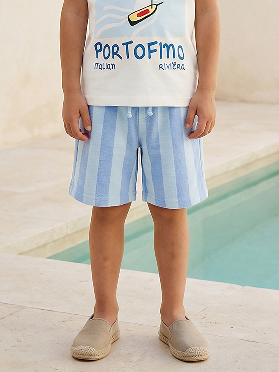 Set of 3 Crew Neck Short Sleeve T-Shirt and Shorts Set with Nautical Print