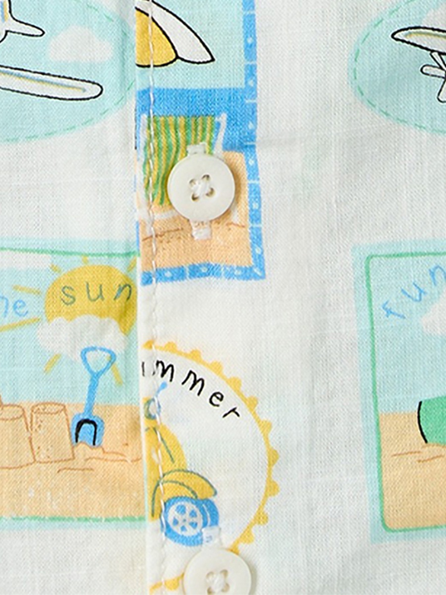 Camp Collar Short Sleeve Shirt and Shorts Set with Beach Vacation Print