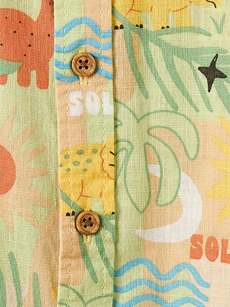 Collared Short Sleeves Shirt and Shorts Set with Tropical Print