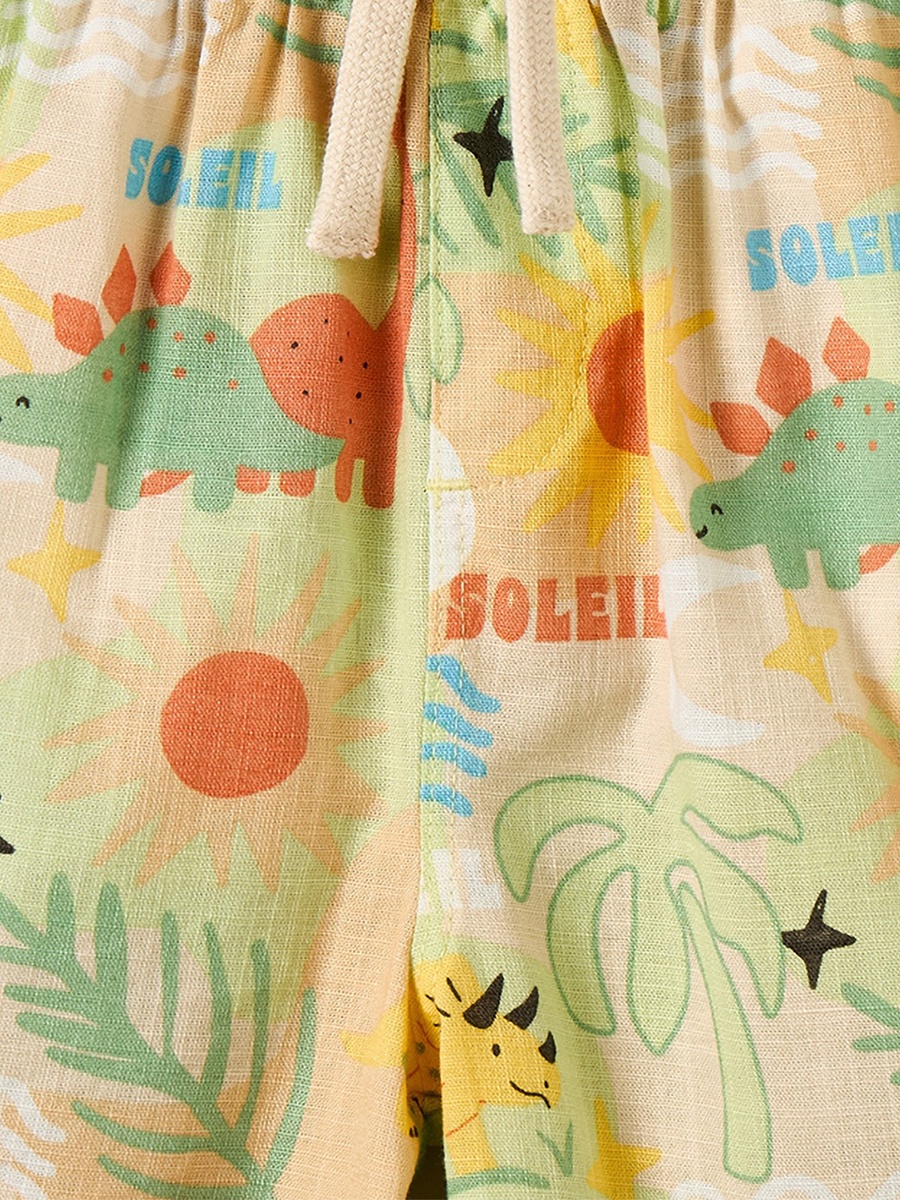 Collared Short Sleeves Shirt and Shorts Set with Tropical Print
