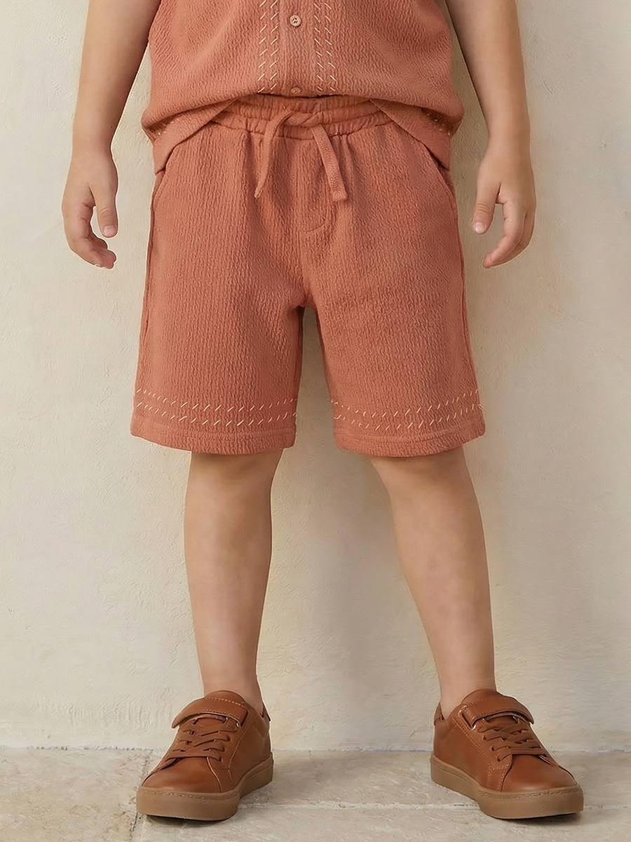 Collared Short Sleeve Shirt and Shorts Set with Drawstring Closure