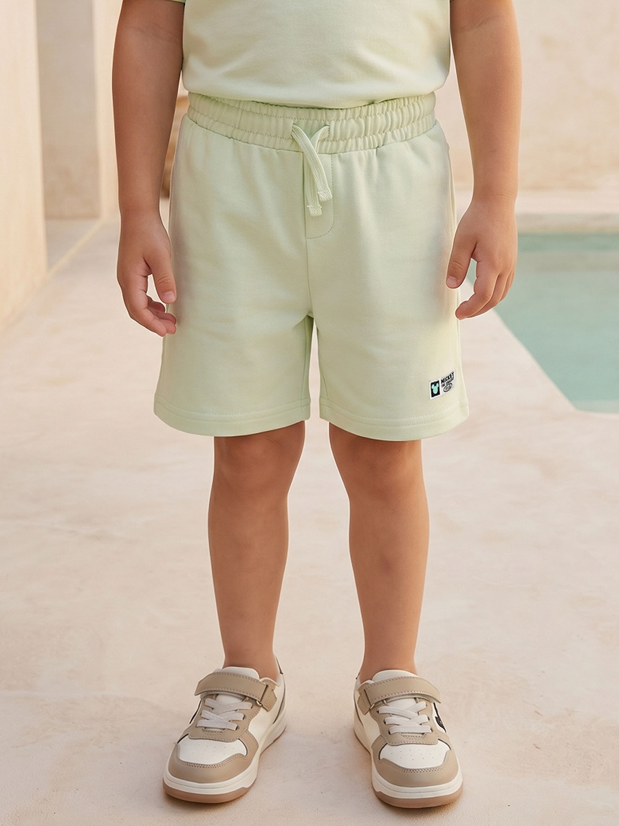Crew Neck Short Sleeve T-Shirt and Shorts Set with Mickey Mouse Print