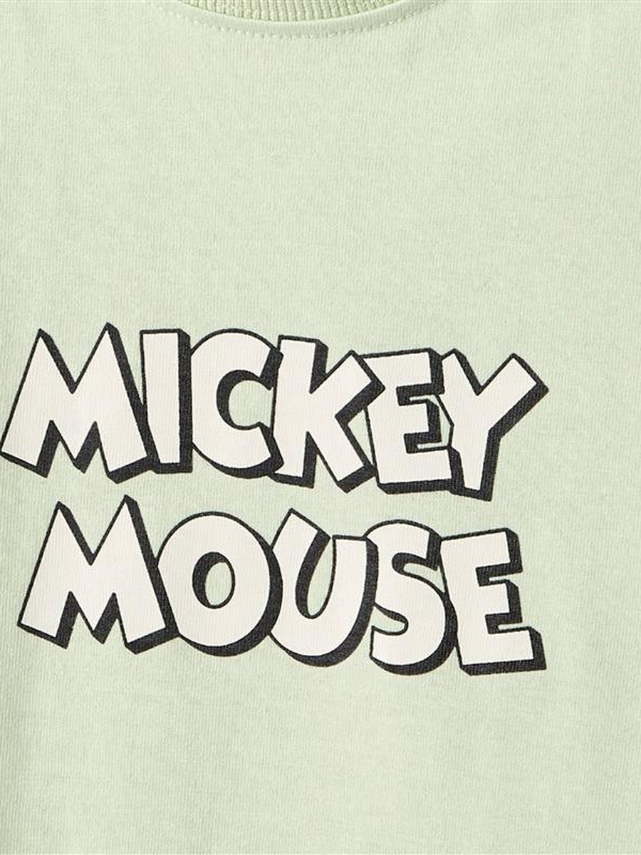 Crew Neck Short Sleeve T-Shirt and Shorts Set with Mickey Mouse Print