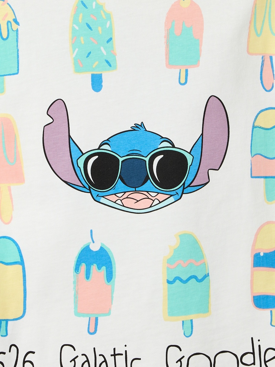 Crew Neck Short Sleeve T-Shirt and Shorts Set with Stitch Print