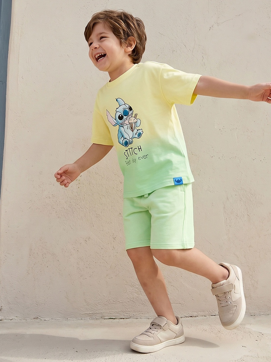 Crew Neck Short Sleeves T-Shirt and Shorts Set with Stitch Print