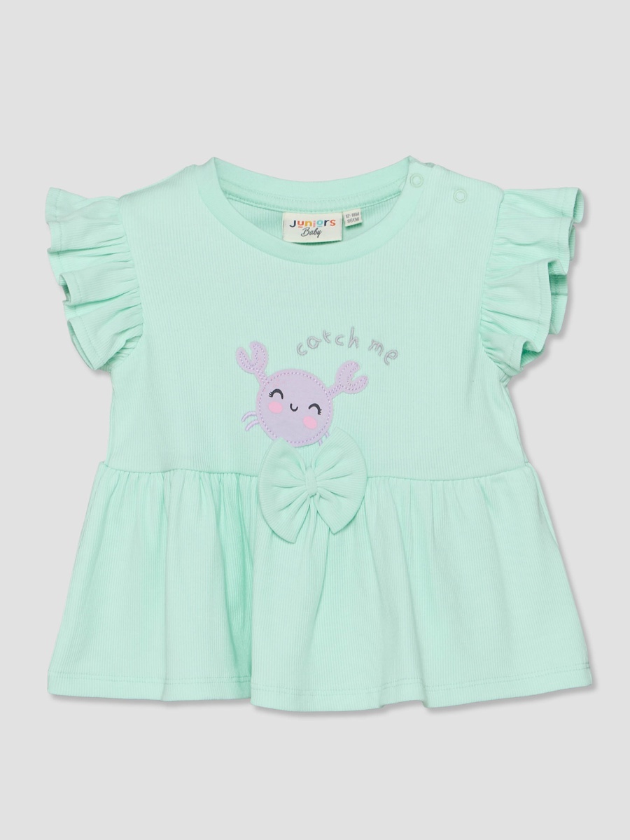 Crew Neck Short Sleeves Top and Shorts Set with Crab Applique