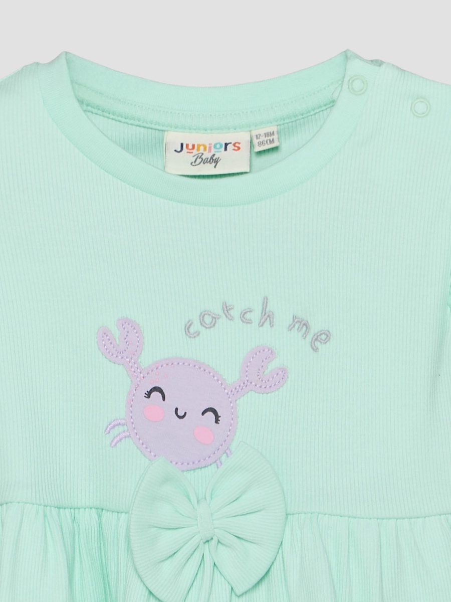 Crew Neck Short Sleeves Top and Shorts Set with Crab Applique