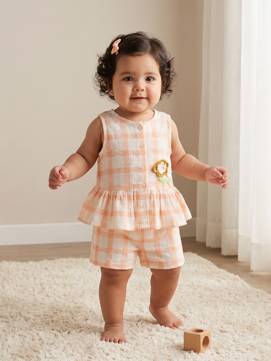 Round Neck Sleeveless Top and Shorts Set with Floral Applique