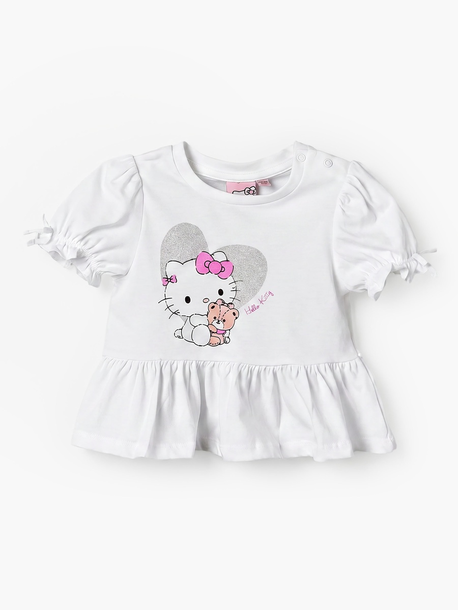 Round Neck Short Sleeves Peplum Top and Shorts Set with Hello Kitty Print
