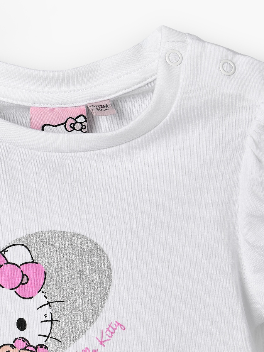 Round Neck Short Sleeves Peplum Top and Shorts Set with Hello Kitty Print