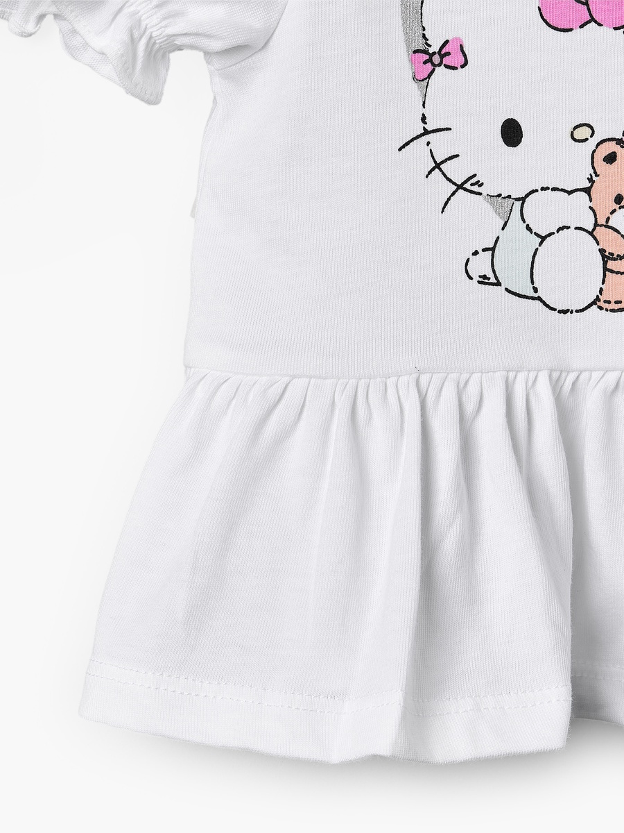 Round Neck Short Sleeves Peplum Top and Shorts Set with Hello Kitty Print