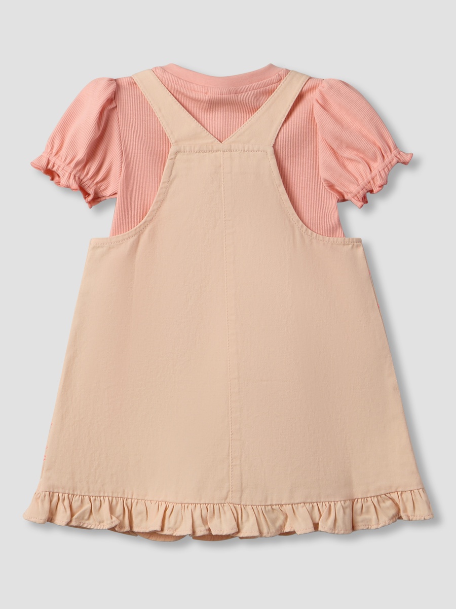 Crew Neck Short Sleeves T-Shirt and Dungaree Set with Hello Kitty and Friends Embroidery