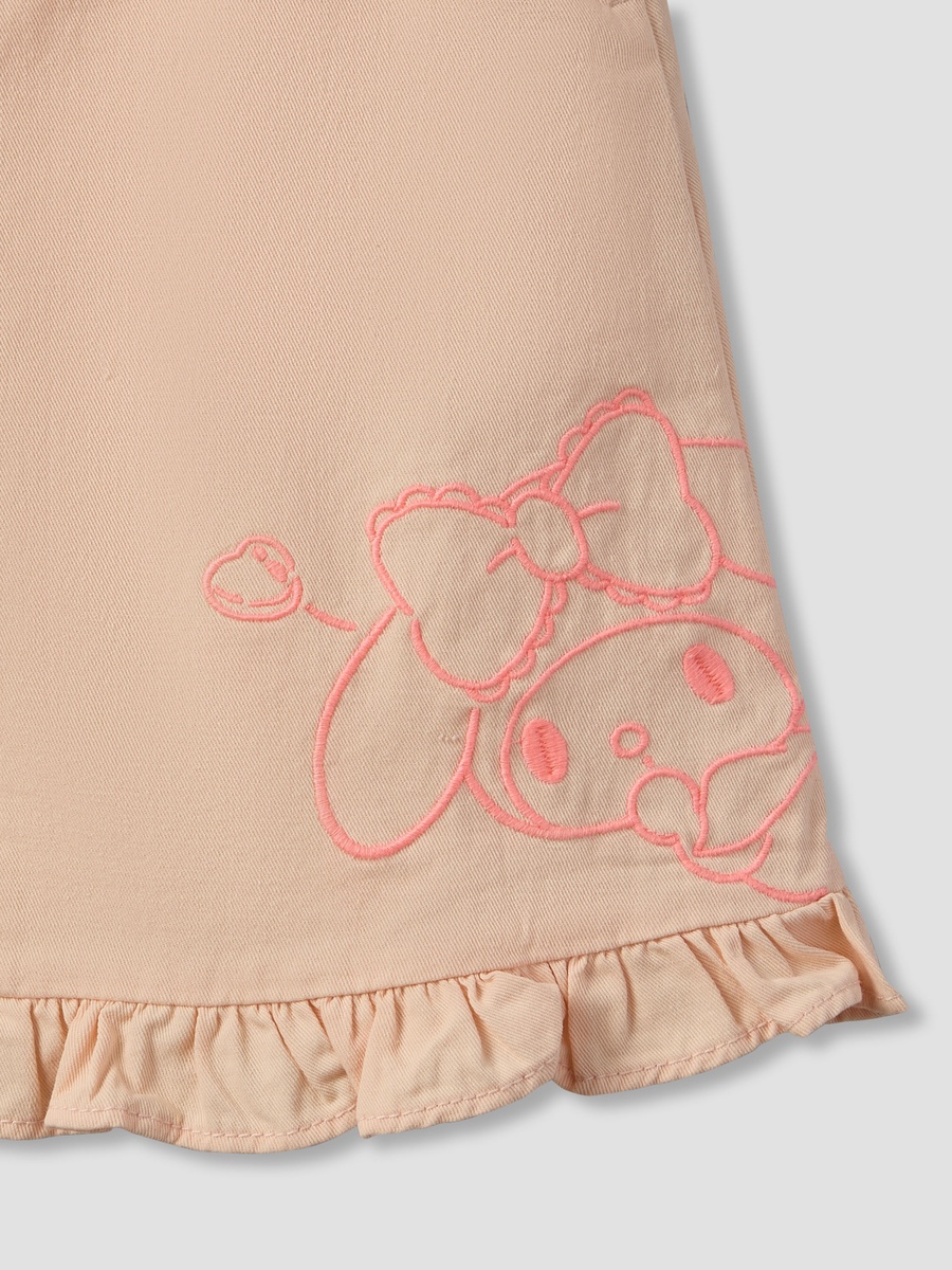 Crew Neck Short Sleeves T-Shirt and Dungaree Set with Hello Kitty and Friends Embroidery