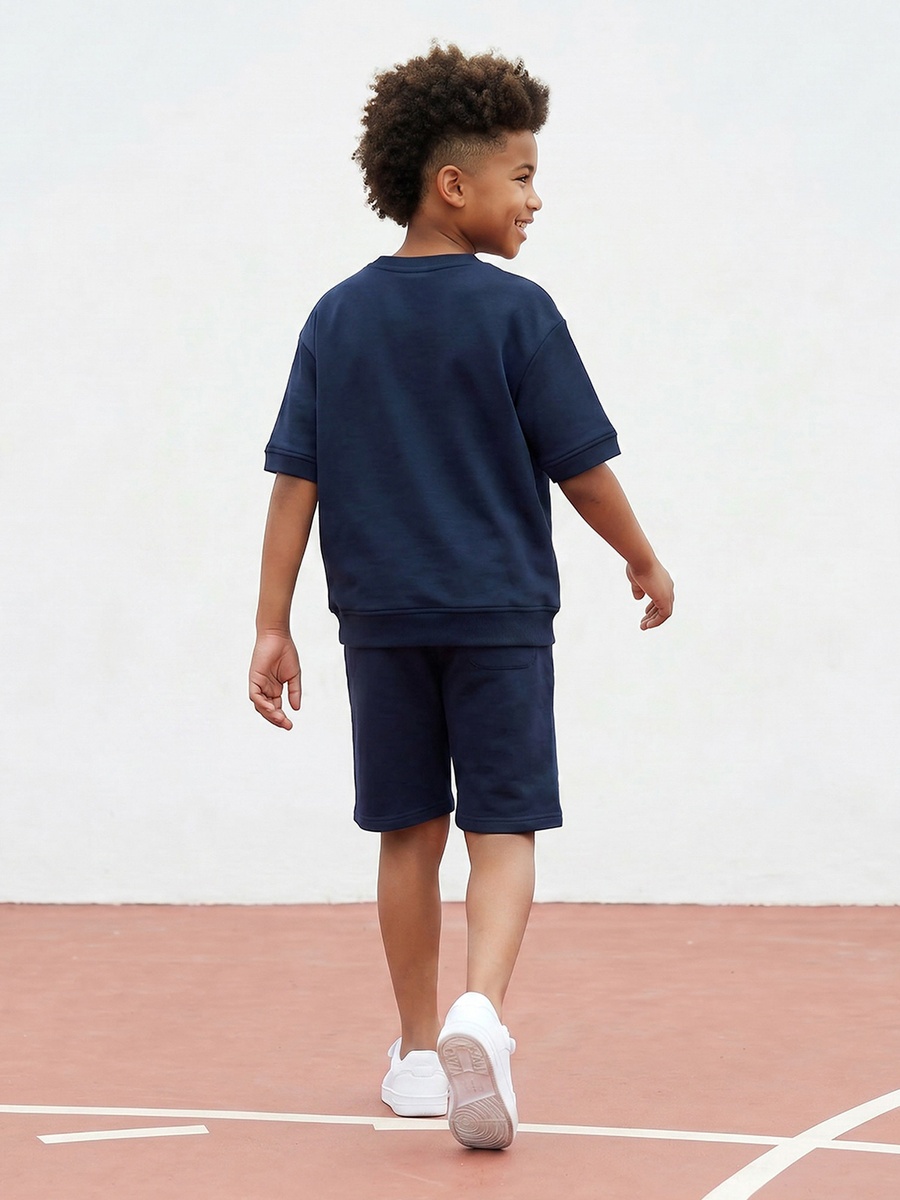 Crew Neck Short Sleeves T-Shirt and Shorts Set with Logo Print