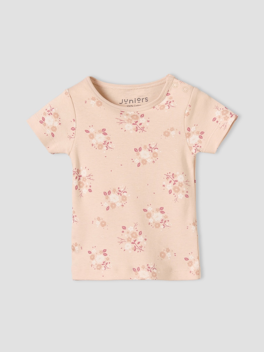Round Neck Short Sleeves T-Shirt and Dungaree Set with Floral Print