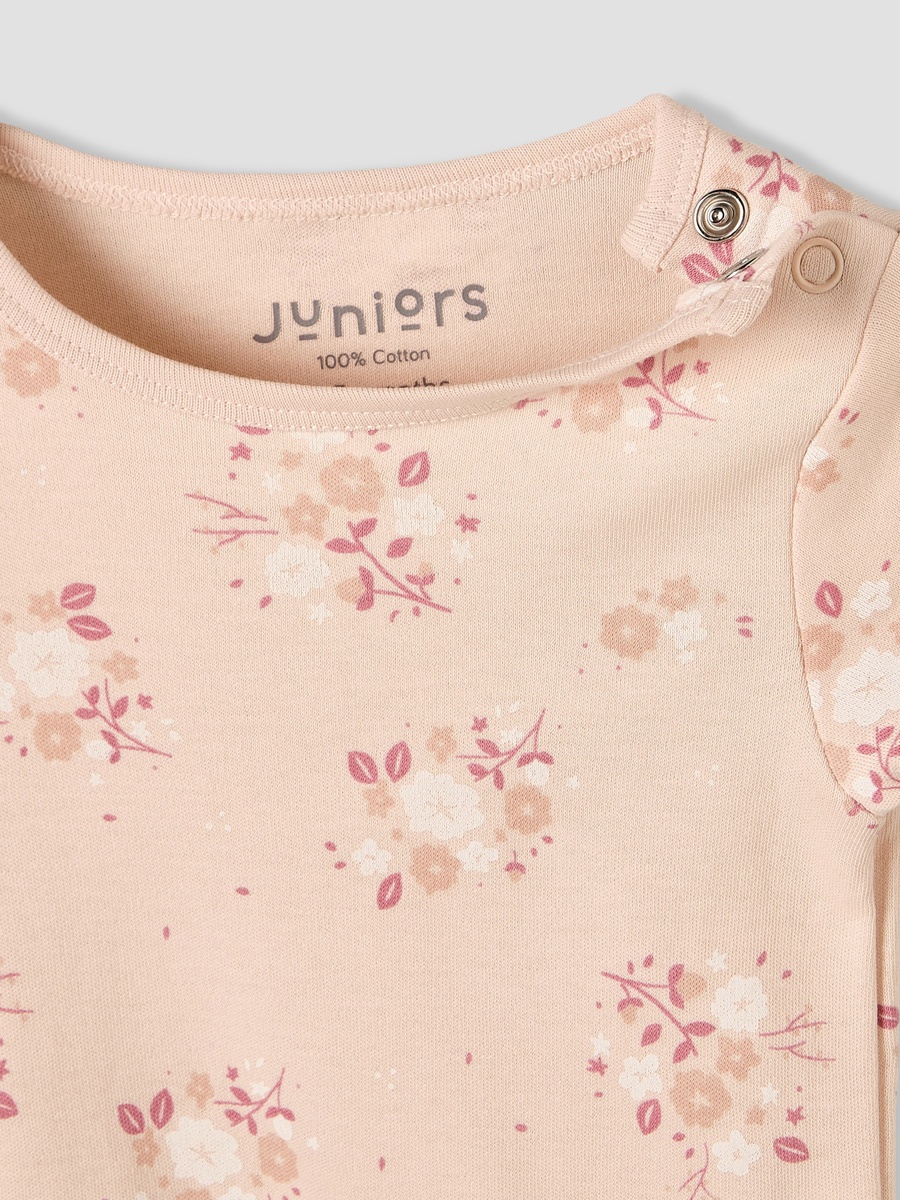 Round Neck Short Sleeves T-Shirt and Dungaree Set with Floral Print
