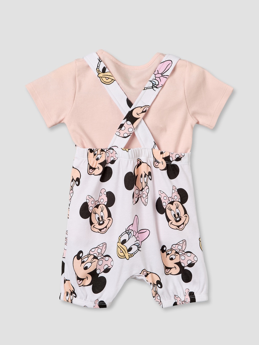 Crew Neck Short Sleeves T-Shirt and Dungaree Set with Minnie Mouse and Daisy Duck Print