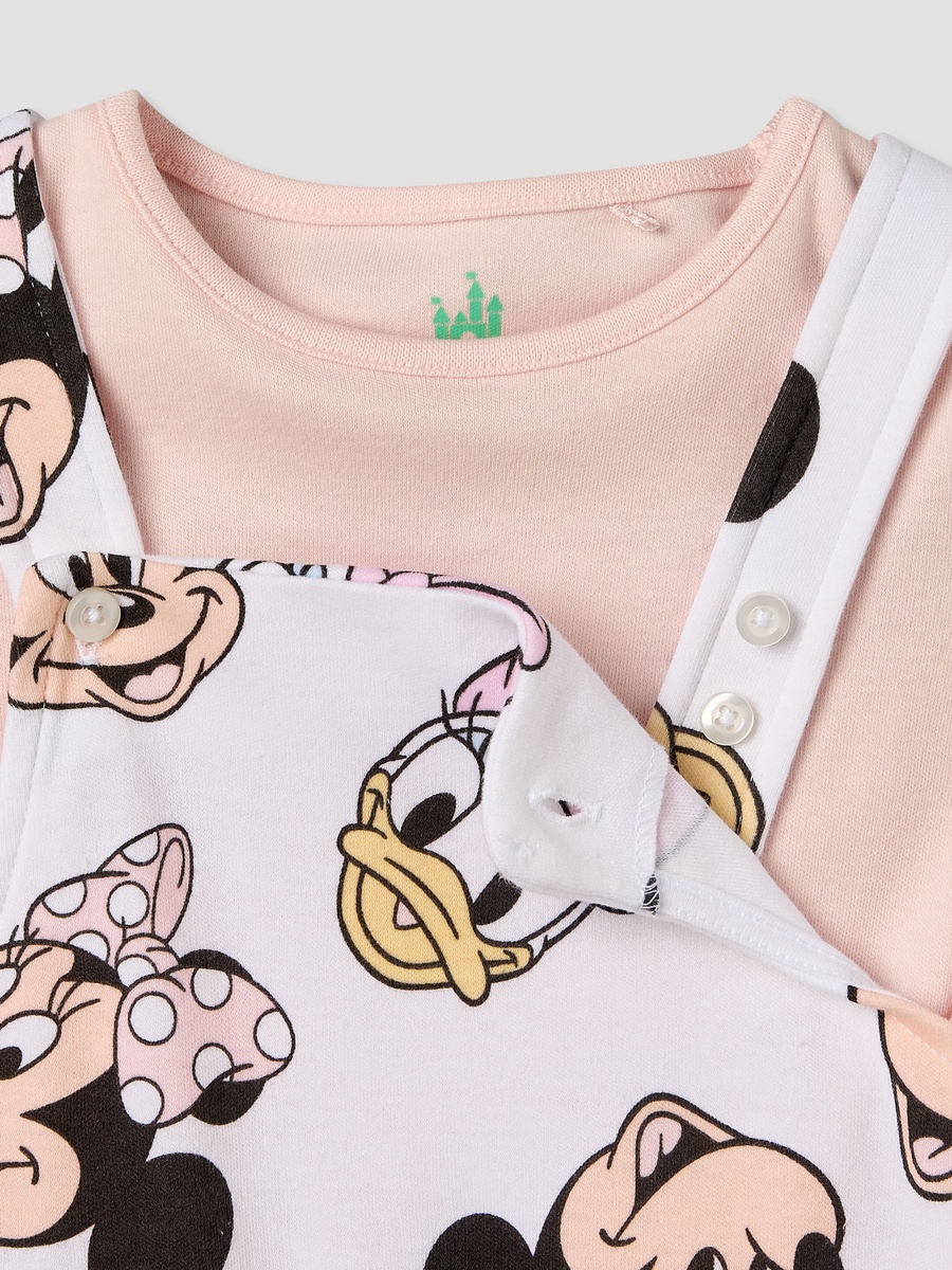 Crew Neck Short Sleeves T-Shirt and Dungaree Set with Minnie Mouse and Daisy Duck Print