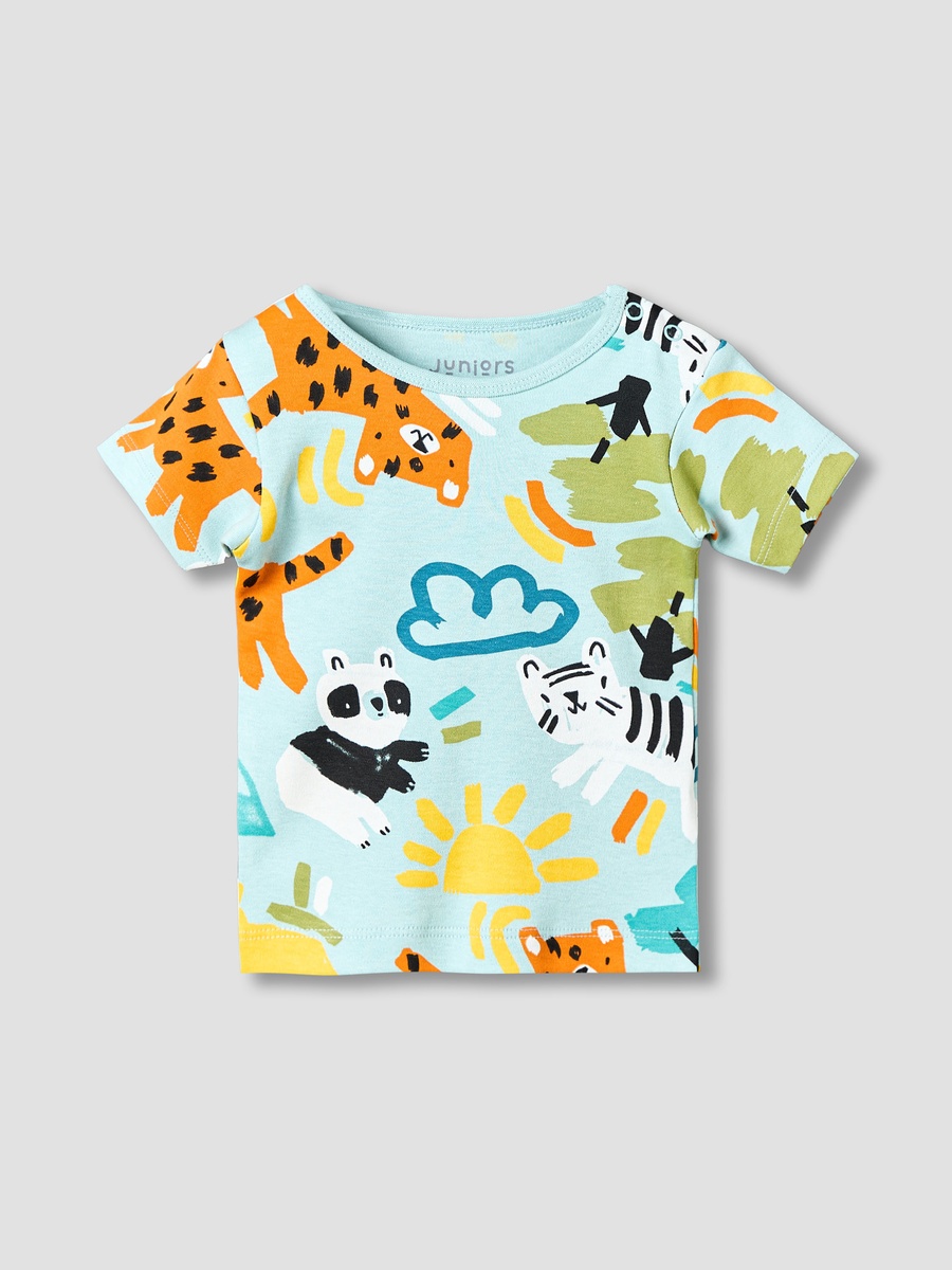Cotton Round Neck Short Sleeves T-Shirt and Shorts Set with Safari Print