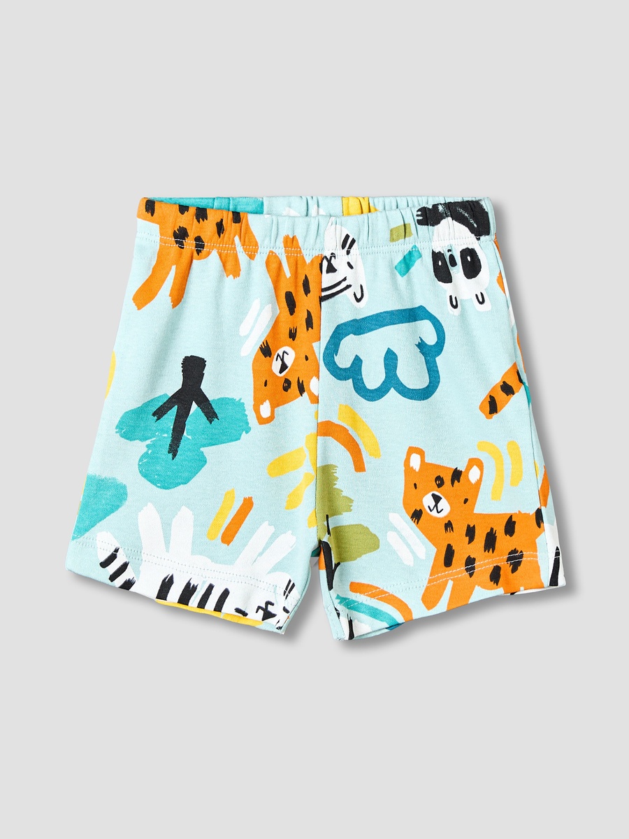 Cotton Round Neck Short Sleeves T-Shirt and Shorts Set with Safari Print