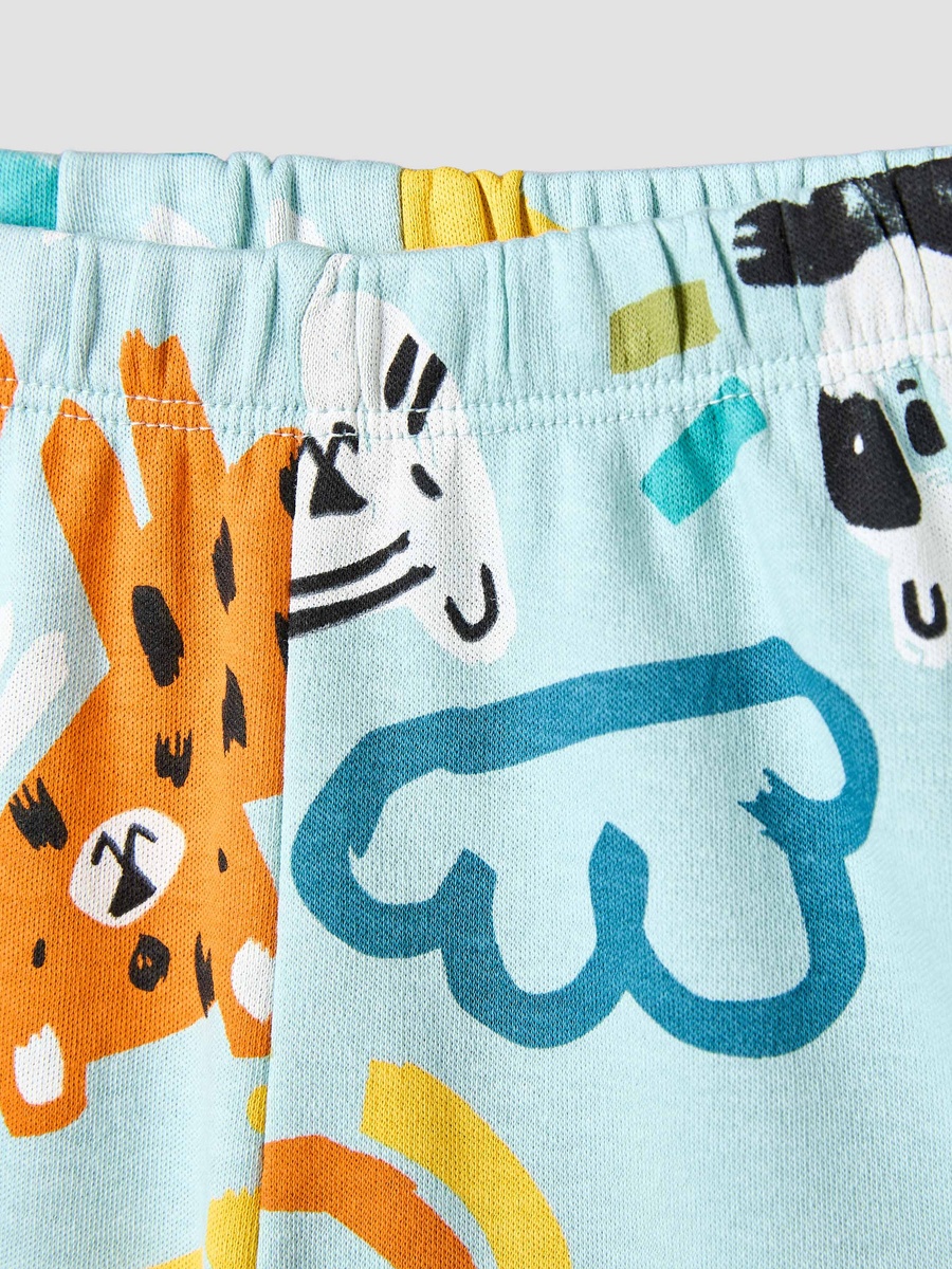 Cotton Round Neck Short Sleeves T-Shirt and Shorts Set with Safari Print