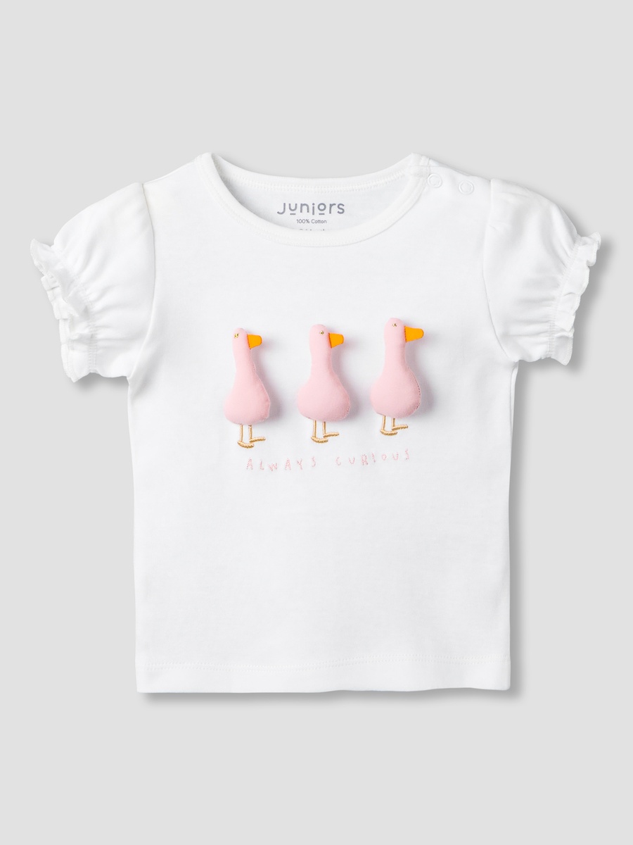 Crew Neck Short Sleeve T-Shirt and Shorts Set with Duck Applique